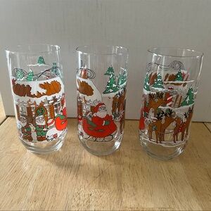 3 Vintage McCroy Stores, Inc Coca-Cola Christmas Glasses